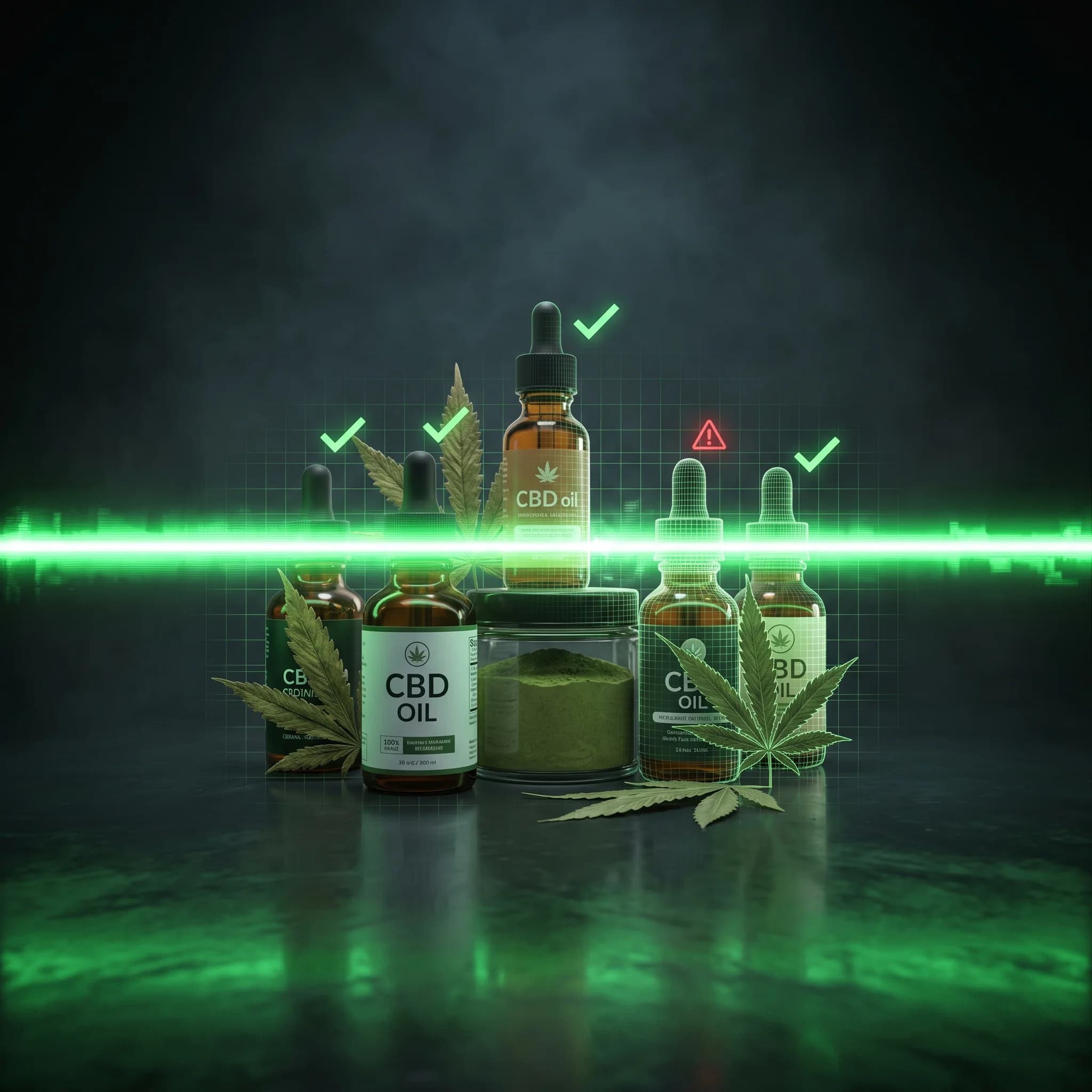 Sken reklamního účtu - zelené fajfky a červené vlajky nad CBD produkty